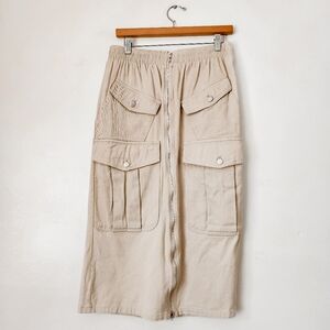 Khaki Zipper Midi Utility Skirt